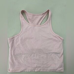 Pink Ribbed lulu cropped tank